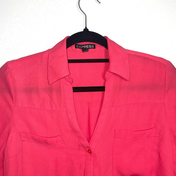 Express The Portofino Shirt Hot Pink Collared Button Down Blouse Small Women’s - Picture 2 of 10